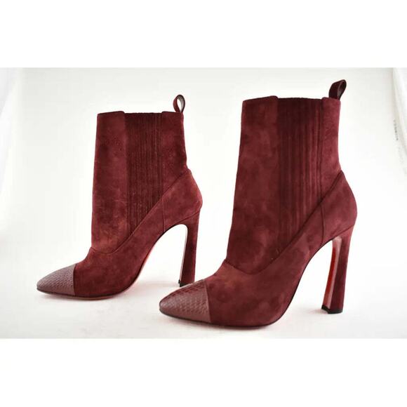 Christian Louboutin Me In The 90S 100 Tanin Red Suede Short Heel Ankle Boot 37 - Picture 9 of 12